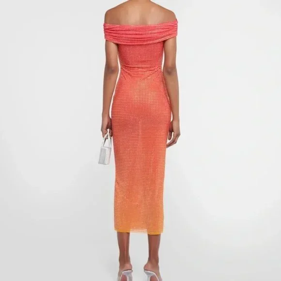 Self Portrait Off Shoulder Rhinestone Embellished Midi Dress - 2 - Picture 9 of 13